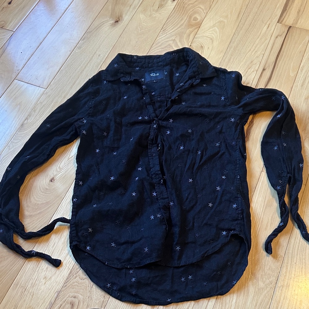 Rails Robyn black button-front shirt with star embroidery and tie cuffs